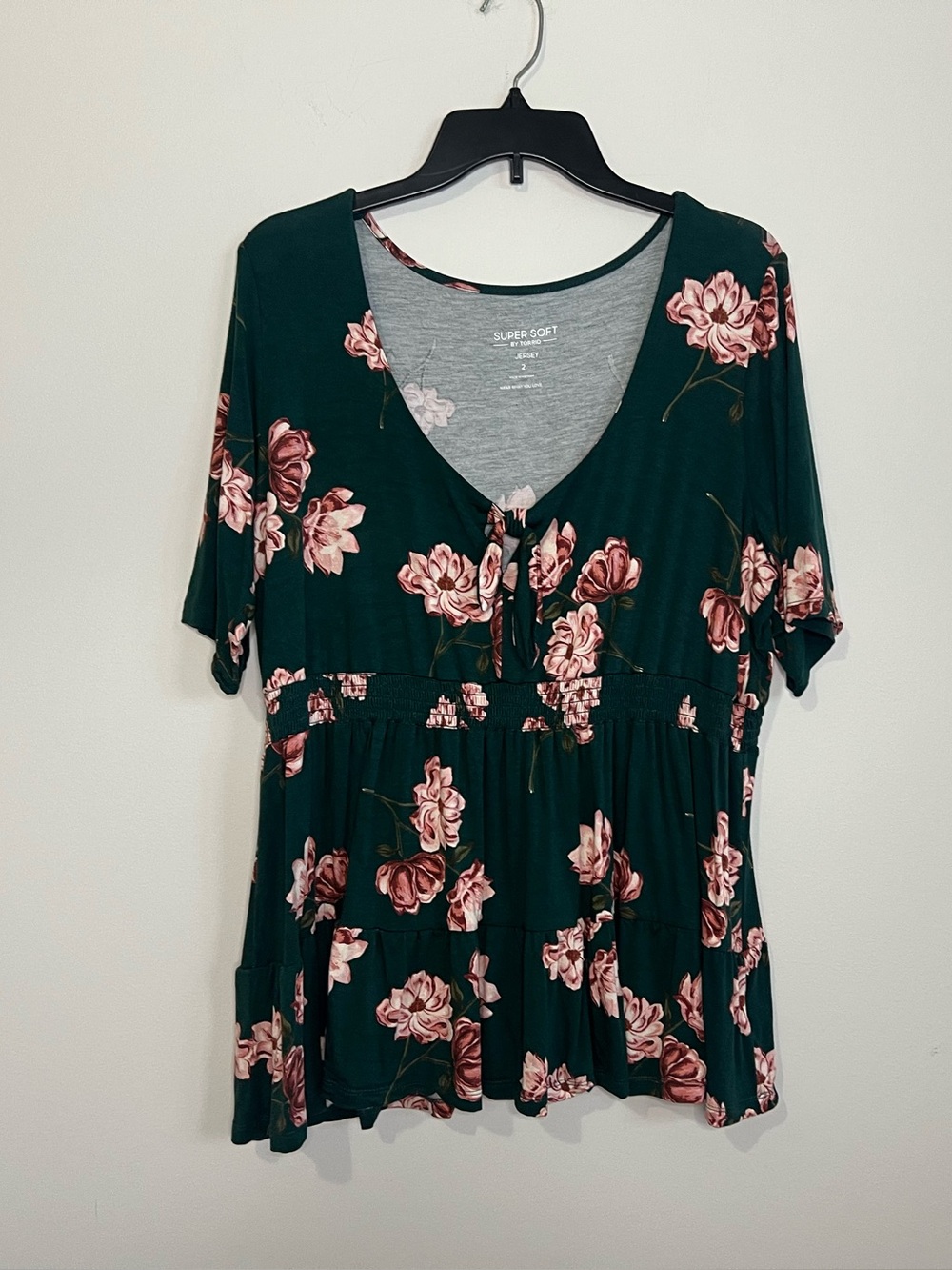 torrid Dark Green Floral Tie-Front Peplum Tunic